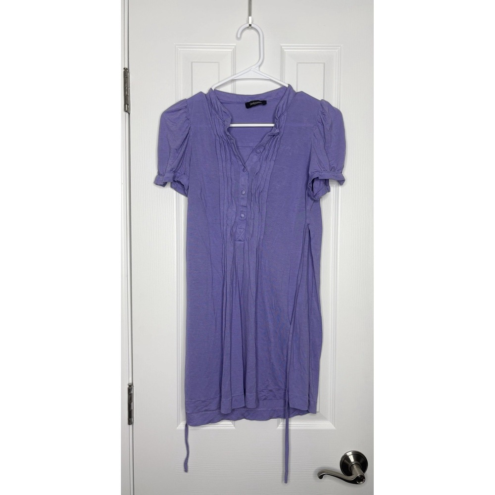 Sinquanone Women's Pleated Button V Neck‎ Mini Dress Purple S/M- Read